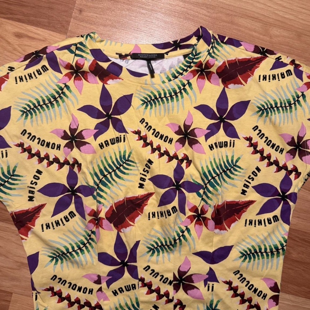 Scotch & Soda Yellow Tee with Purple & Pink Floral Print